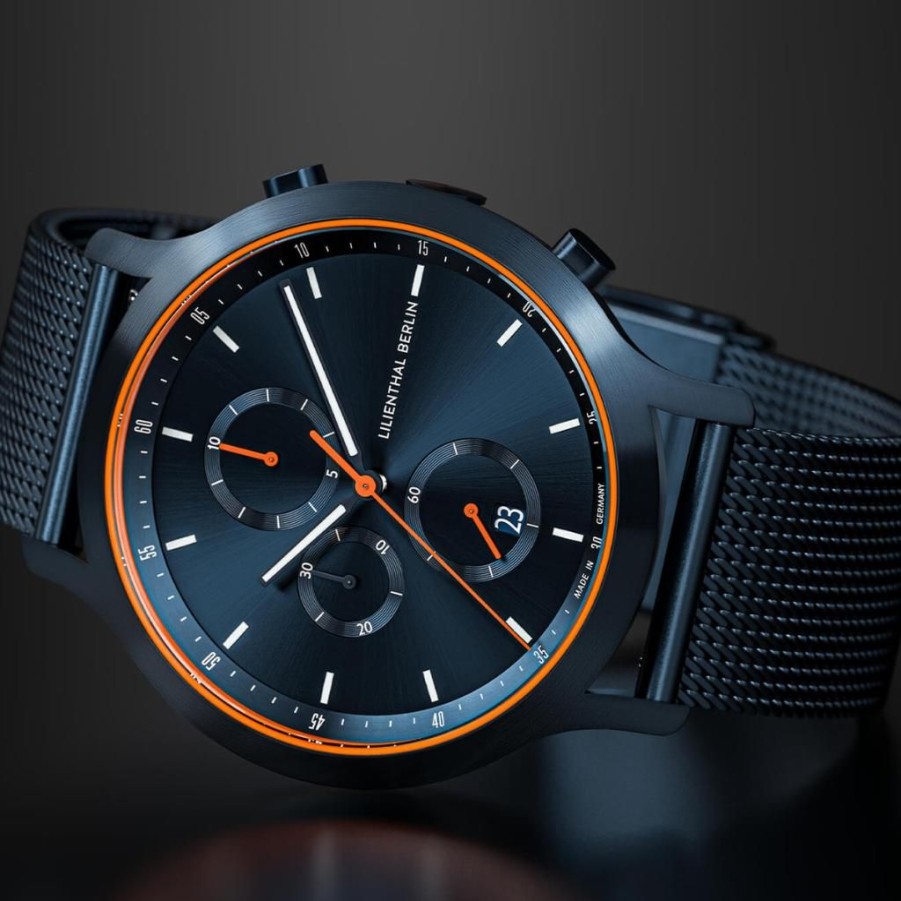 Uhren Lilienthal Berlin | Lilienthal Chronograph Blue Orange Mesh