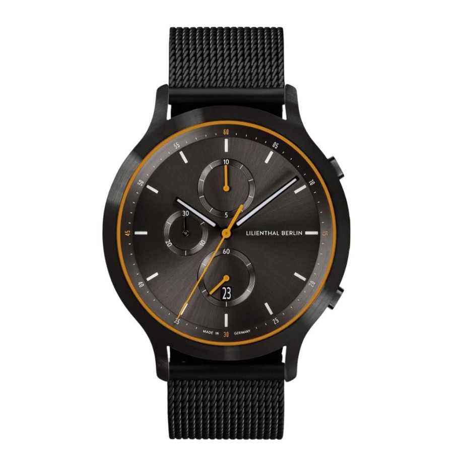 Uhren Lilienthal Berlin | Lilienthal Berlin Chronograph Black/Orange Black-Mesh 42,5Mm