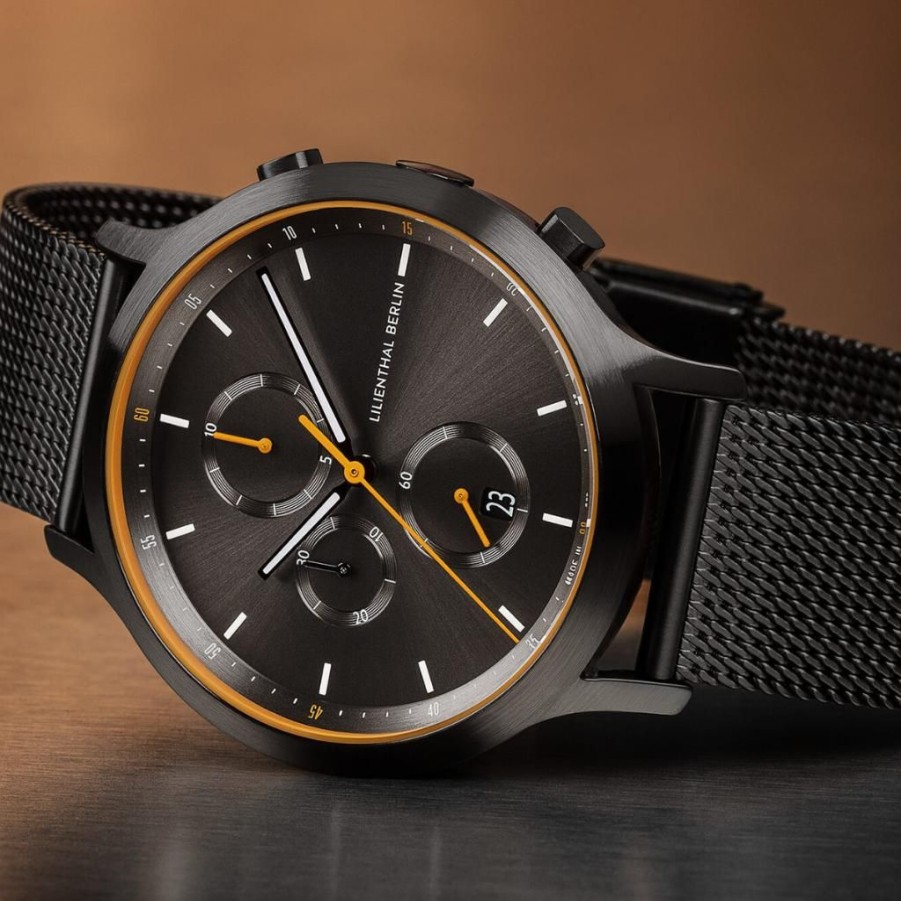 Uhren Lilienthal Berlin | Lilienthal Berlin Chronograph Black/Orange Black-Mesh 42,5Mm