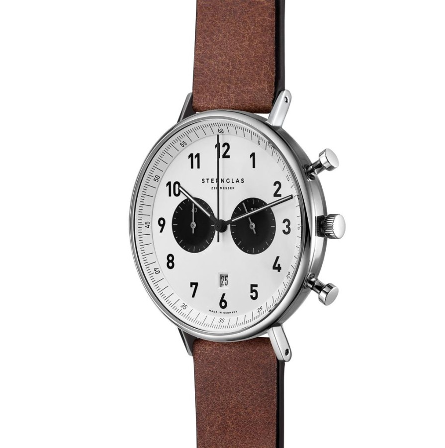 Uhren Sternglas | Sternglas Chrono Weis - Schwarz /Silber / Vintage Mahagoni